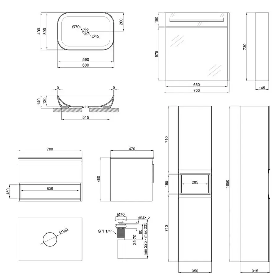 Комплект меблів для ванної Qtap Robin тумба + раковина + дзеркальна шафа + пенал QT044RO42985