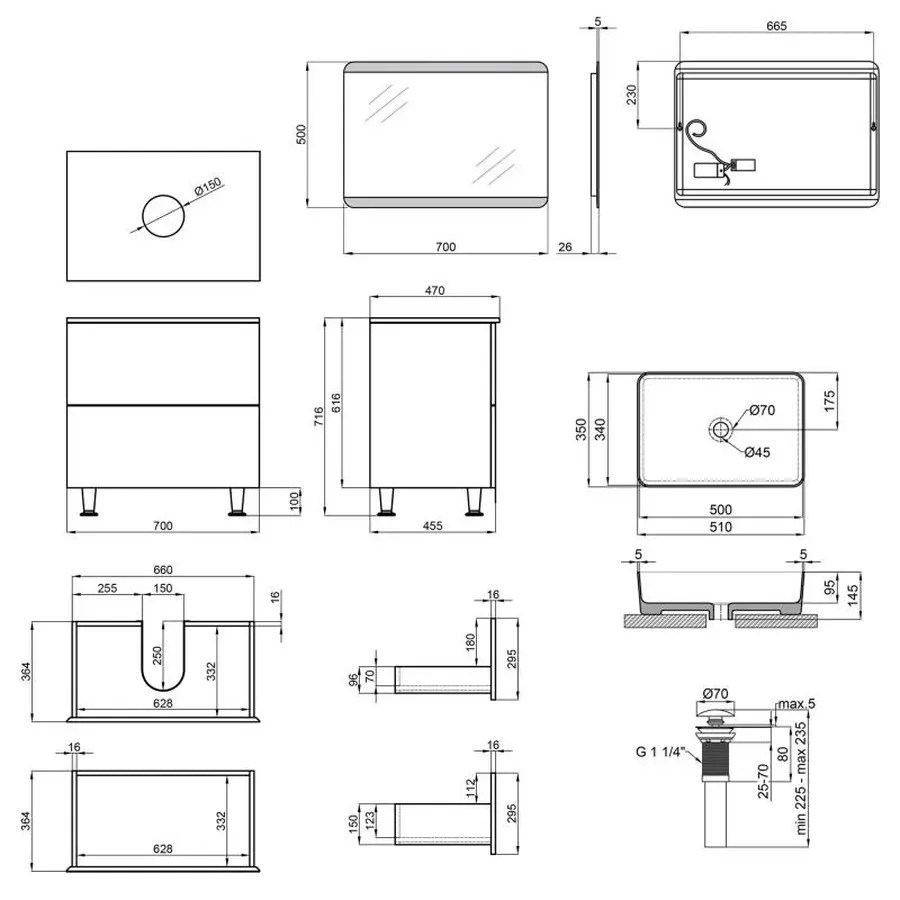 Комплект меблів для ванної Qtap Tern тумба + раковина + дзеркало QT044VI43015