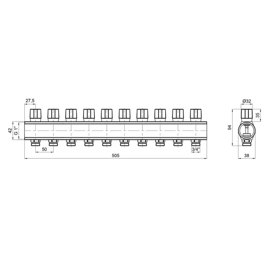 Колектор Icma з регулювальними вентилями 1" 10 виходів №1105 (Blue)