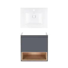 Комплект Qtap тумба підвісна Robin 600х580х437 мм Graphite/Whitish oak + раковина урізна Albatross QT71RO44041