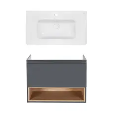 Комплект Qtap тумба підвісна Robin 800х580х437 мм Graphite/Whitish oak + раковина урізна Albatross 9H QT71RO44053