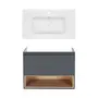 Комплект Qtap тумба підвісна Robin 800х580х437 мм Graphite/Whitish oak + раковина урізна Albatross 9H QT71RO44053