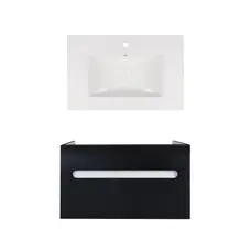 Комплект Qtap тумба підвісна Virgo 700х580х437 мм Black/White + раковина урізна Albatross New QT71V44064