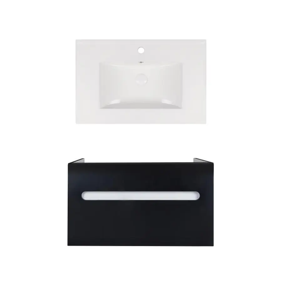 Комплект Qtap тумба підвісна Virgo 700х580х437 мм Black/White + раковина урізна Albatross New QT71V44064