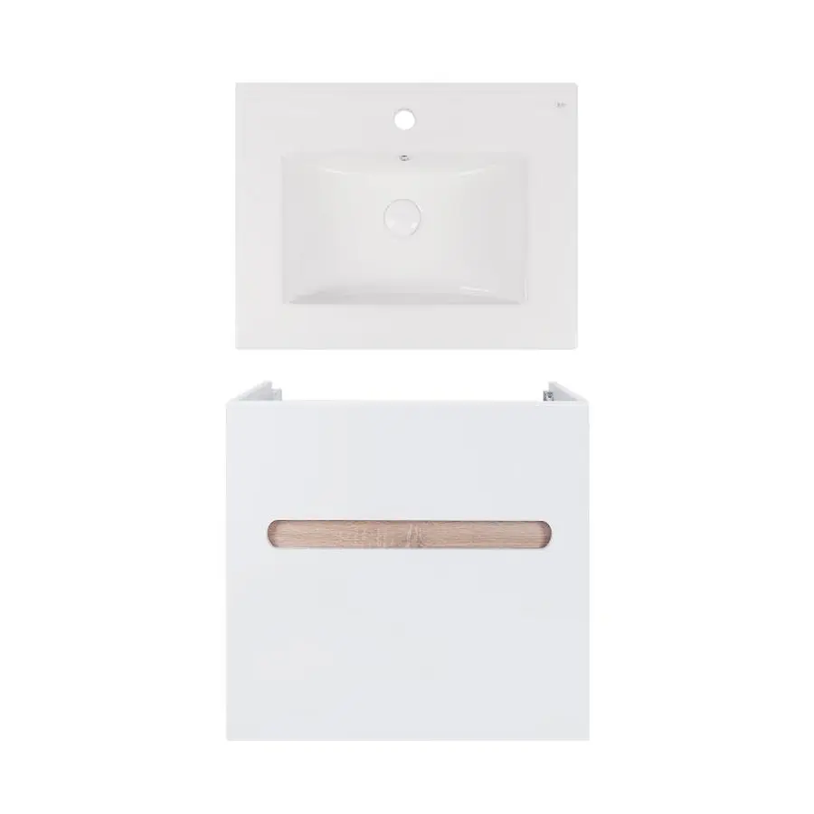 Комплект Qtap тумба підвісна Virgo 600х580х437 мм White/Whitish oak + раковина урізна Albatross New QT71V44074