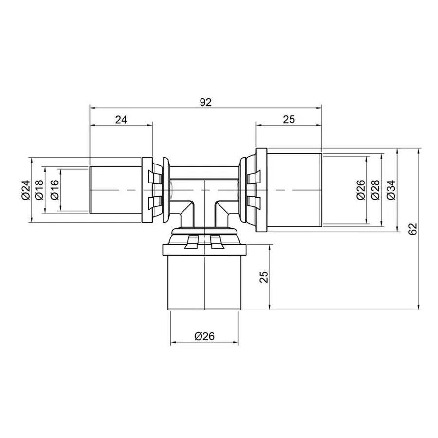 Трійник прес Icma 26х26х16 №406