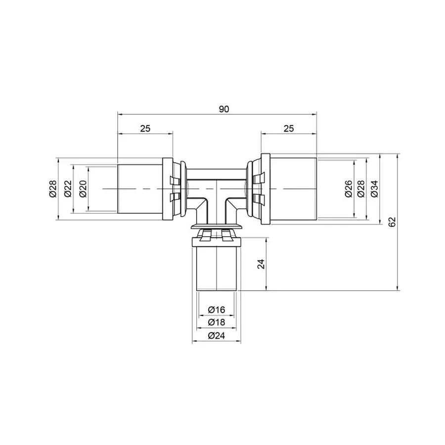 Трійник прес Icma 20х16х26 №406