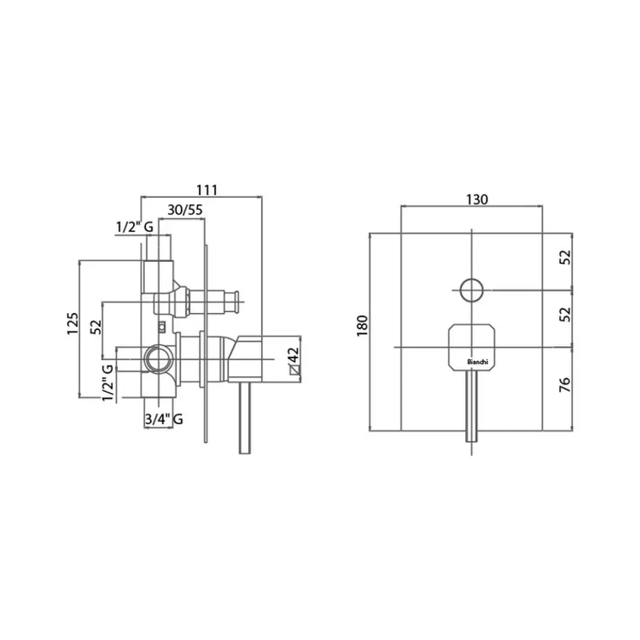 Змішувач прихованого монтажу для душу Bianchi Kubik INDKBK2010CRM для двох споживачів