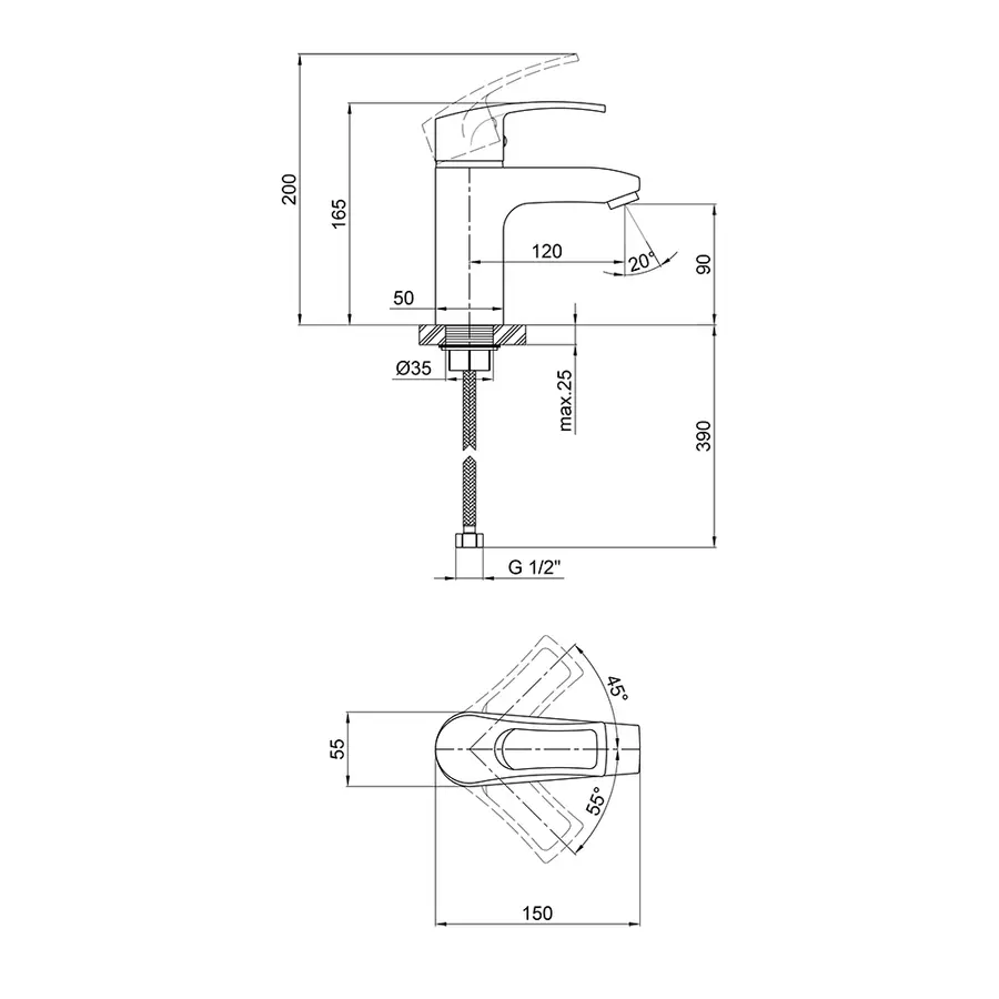 Смеситель для раковины Qtap Hansberg CRM 001F
