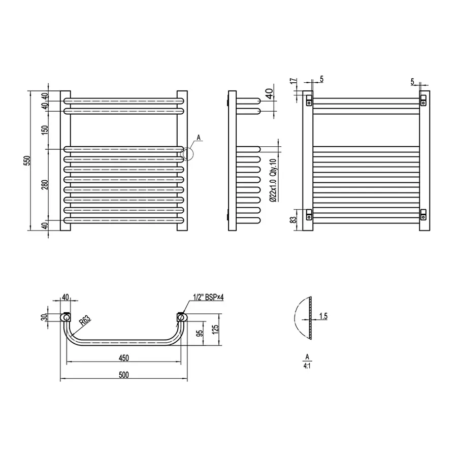 Сушилка Полотенцесушитель водяной Qtap Glory (WHI) P10 550x500 HY