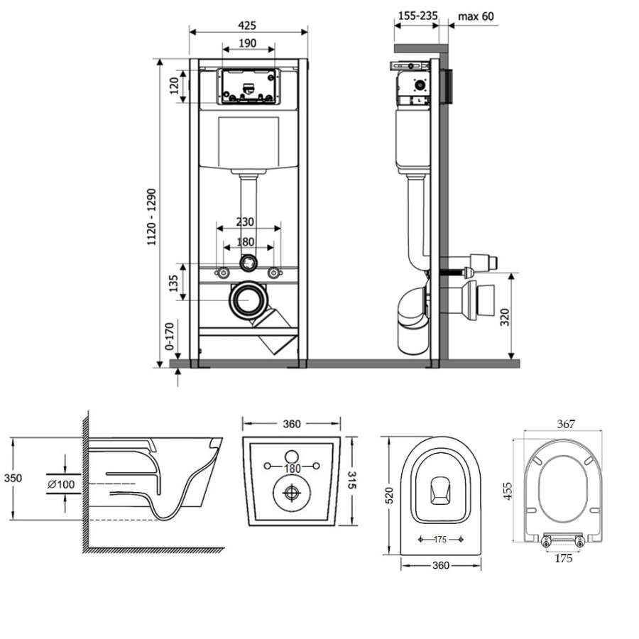 Набор Qtap инсталляция Qtap Nest M425-M06CRM + унитаз с сиденьем Jay QT07335176W