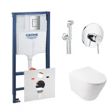 Комплект інсталяція Grohe Rapid SL 38772001 + унітаз з сидінням Qtap Swan QT16335178W + набір для гігієнічного душу зі змішувачем Grohe BauClassic 2904800S