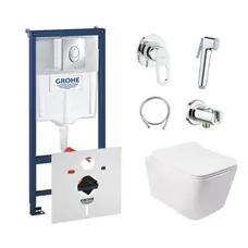 Комплект інсталяція Grohe Rapid SL 38721001 + унітаз з сидінням Qtap Crow QT05335170W + набір для гігієнічного душу зі змішувачем Grohe BauLoop 111042