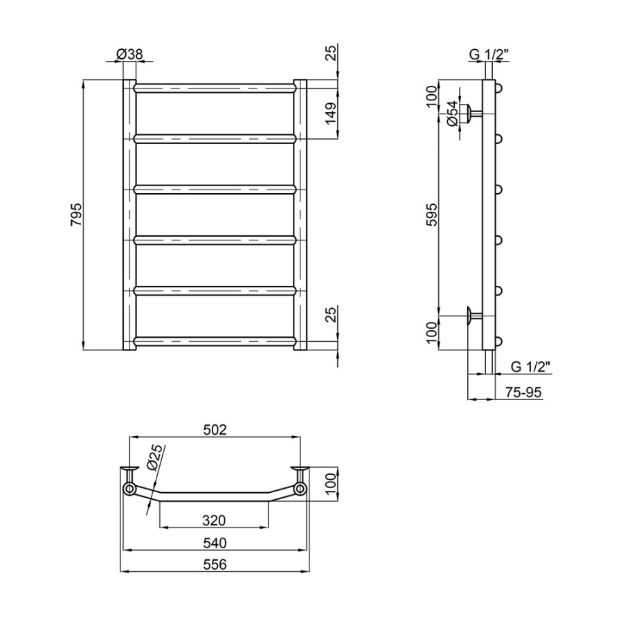 Сушарка для рушників водяна Lidz Trapezium (CRM) D38/25 500x800 P6