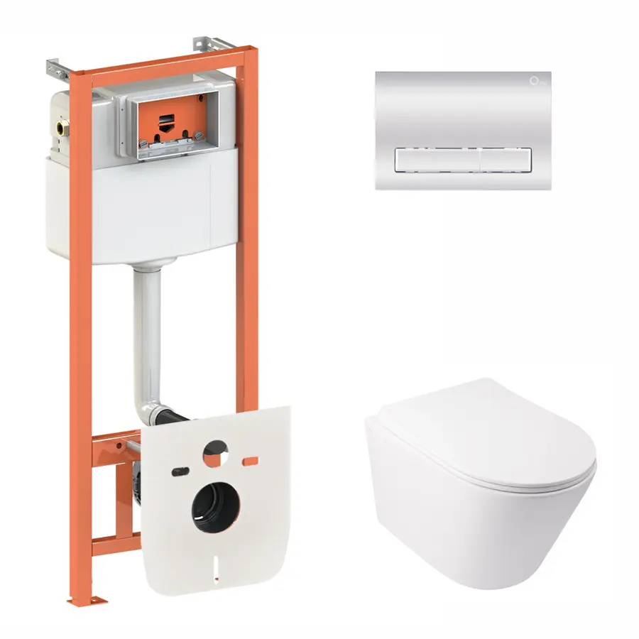 Набір Qtap інсталяція 3 в 1 Nest QT0133M425 з панеллю змиву лінійною QT0111M08381CRM + унітаз з сидінням Swan QT16335178W