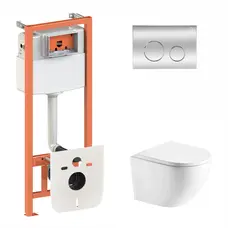 Набір Qtap інсталяція 3 в 1 Nest QT0133M425 з панеллю змиву круглою QT0111M11112CRM + унітаз з сидінням Robin QT1333046ENRW