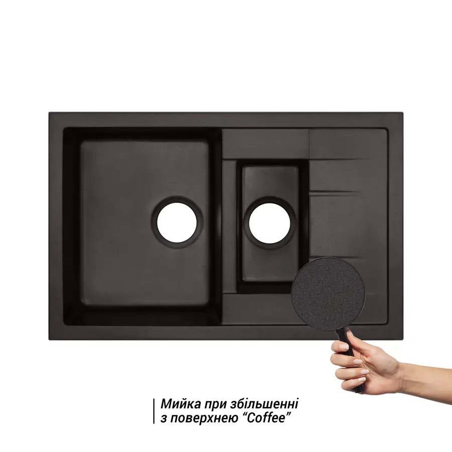 Кухонна гранітна мийка з додатковою чашею Qtap CS 7648 Coffee (QT7648COF551)