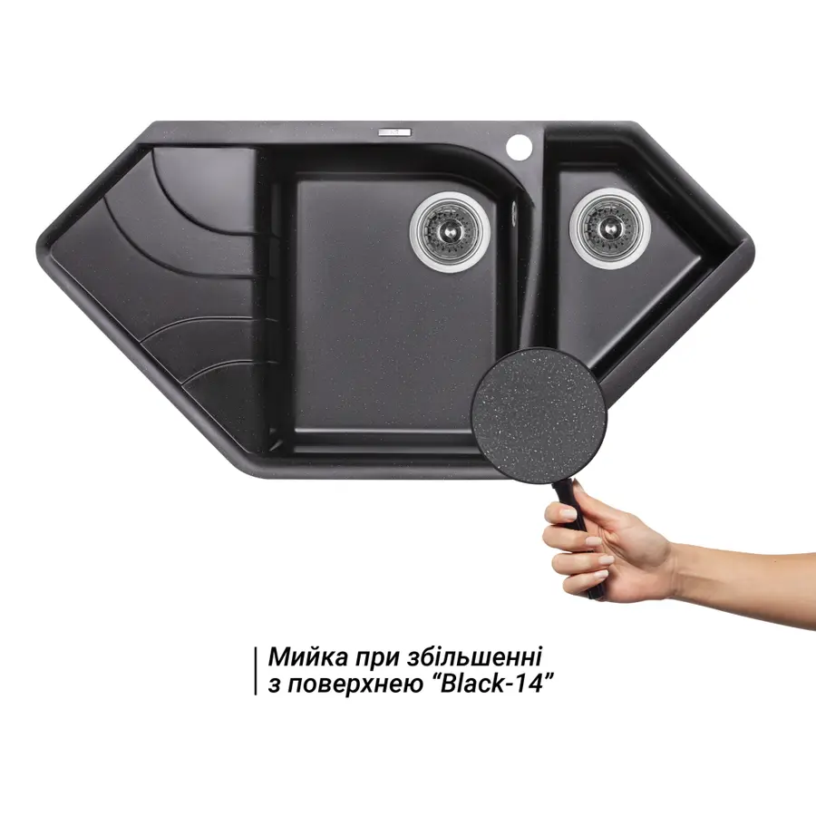 Кухонная гранитная мойка с дополнительной чашей Lidz 1000x500 / 225 BLM-14 (LIDZBLM141000500225)