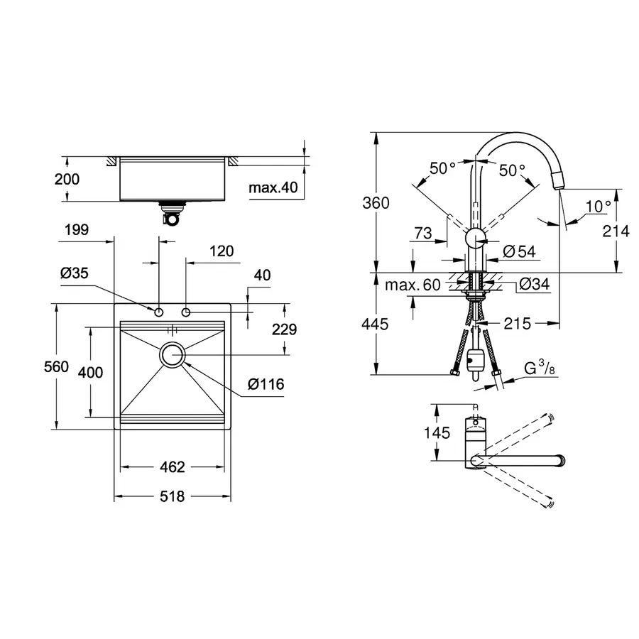 Мойка кухонная Grohe K800 31583SD0 + смеситель Minta 32918000