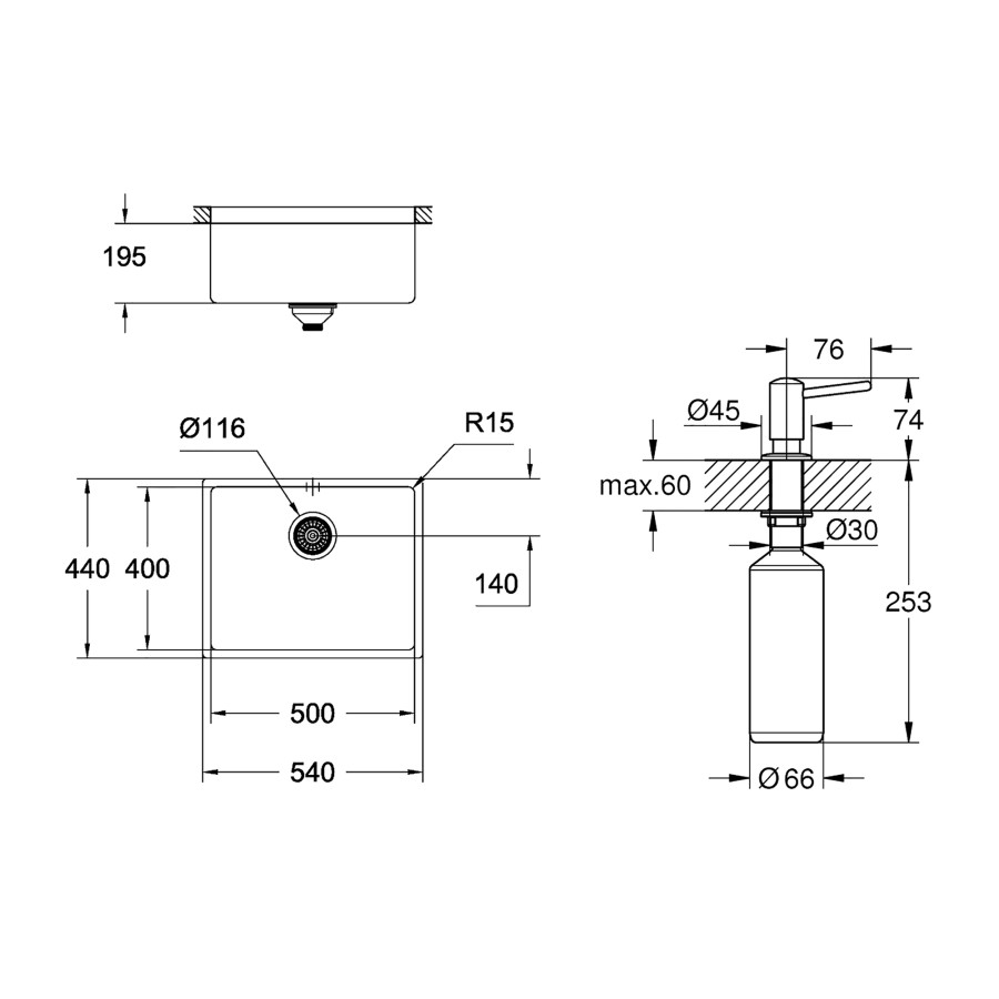 Мойка кухонная Grohe K700 31574DL0 + дозатор для моющего средства Contemporary 40536000