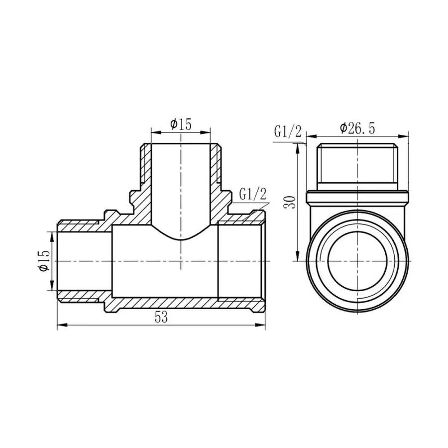 Трійник SD Forte 1/2" ВЗЗ хром SF365H15