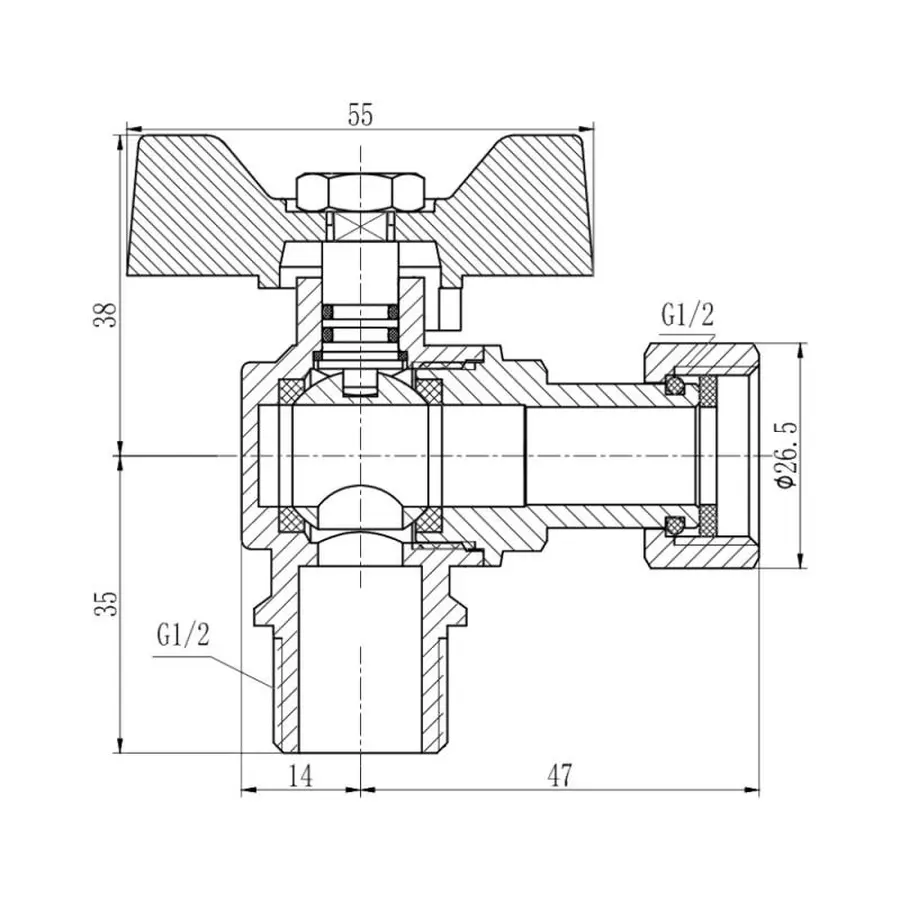 Кран кульовий з накидною гайкою SD Forte 1/2" ВЗ для газа угловой SF225G15