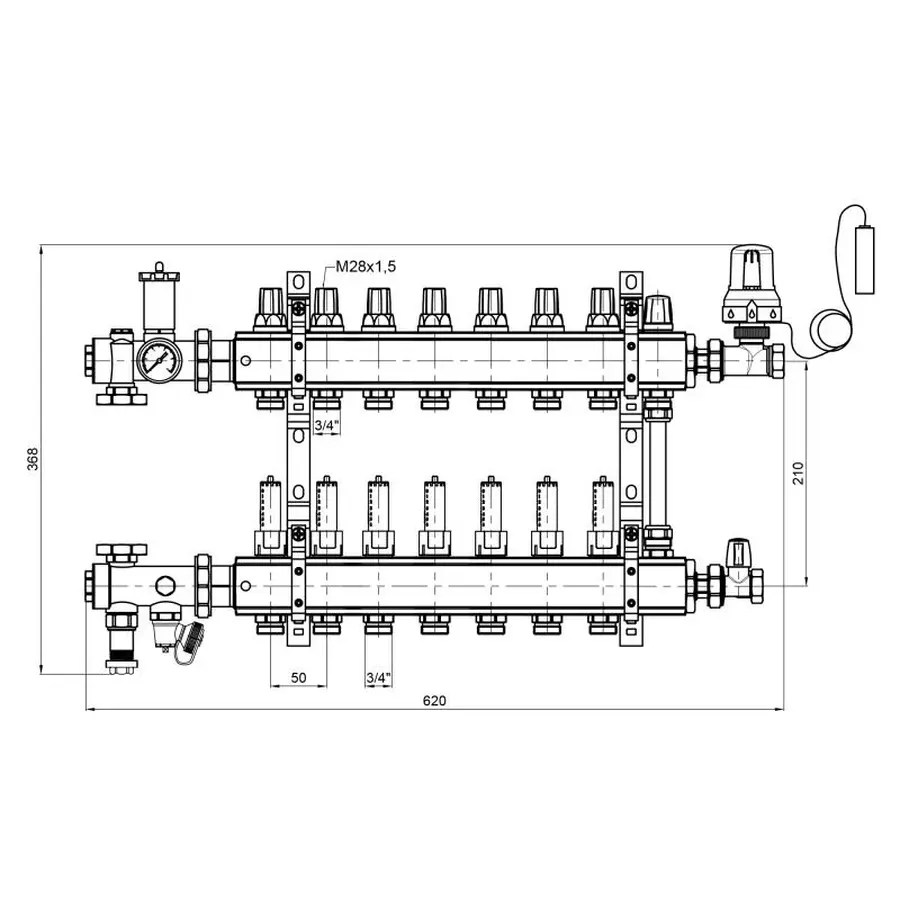 Колекторна група Icma 3/4" 7 виходів, з витратоміром №A2K013