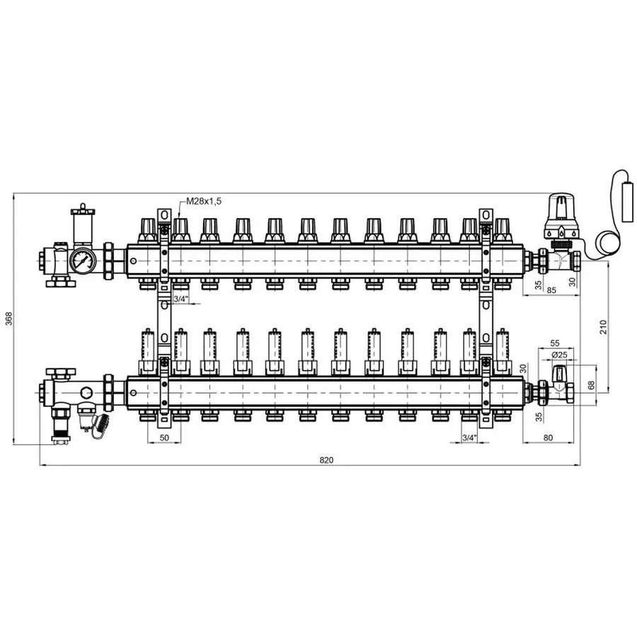 Колекторна група Icma 3/4" 12 виходів, з витратоміром №A3K013