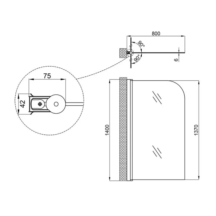 Штора на ванну Lidz Brama SS80x140L.CRM.FR скло Frost 6 мм, ліва