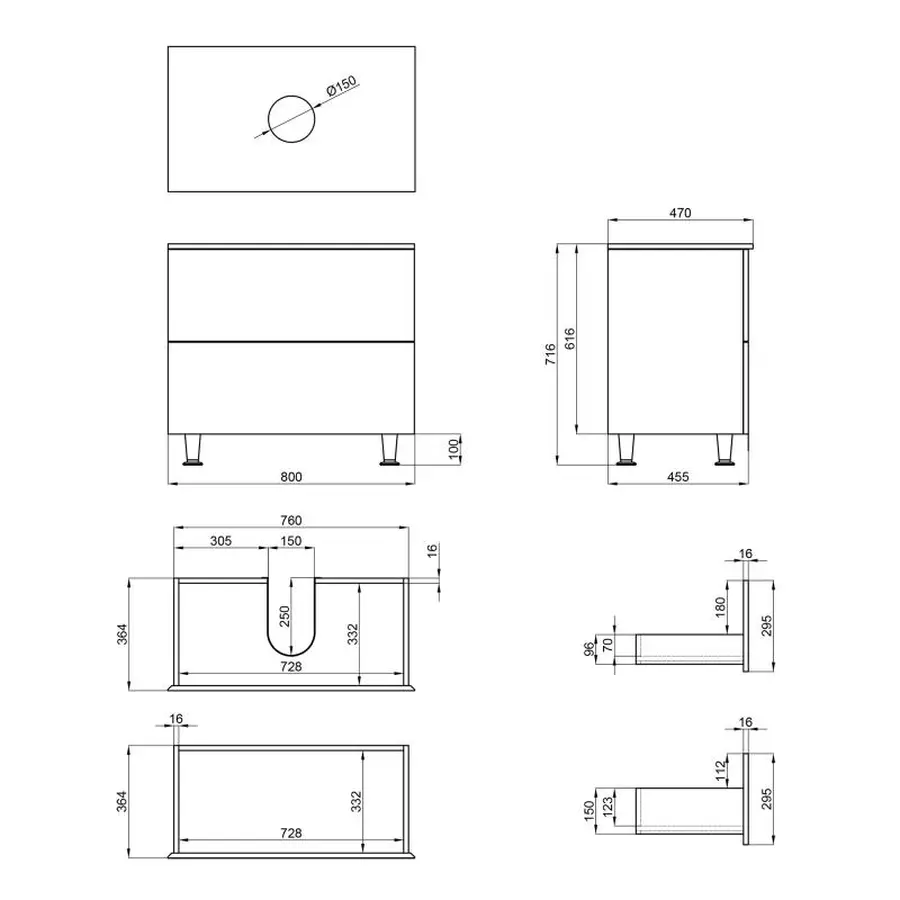 Тумба підлогова Qtap Tern 800х616х469 White зі стільницею QT1780TNL801W