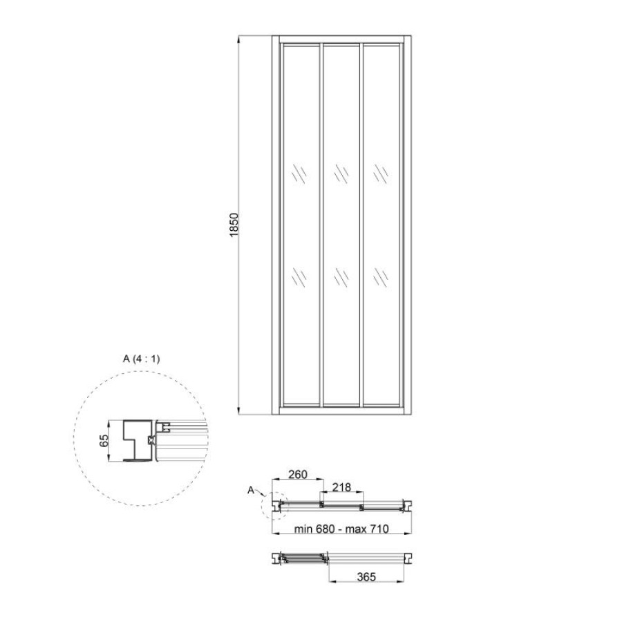 Душові двері в нішу Qtap Uniford CRM207.C4 68-71x185 см, скло Clear 4 мм, покриття CalcLess