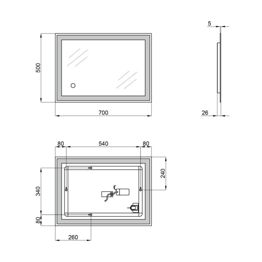 Дзеркало Qtap Stork 500х700 з LED-підсвічуванням, Reverse QT15781403W