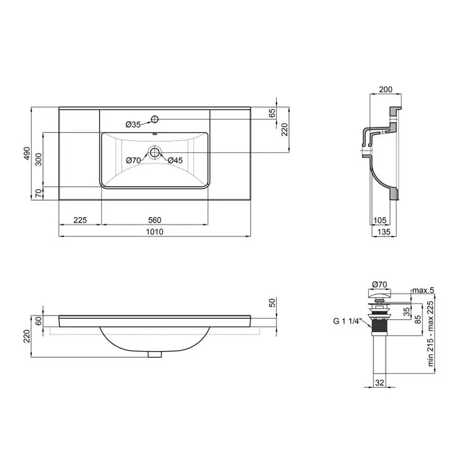 Раковина Qtap Albatross Q 1000х480х230 White з донним клапаном QT01115100QW