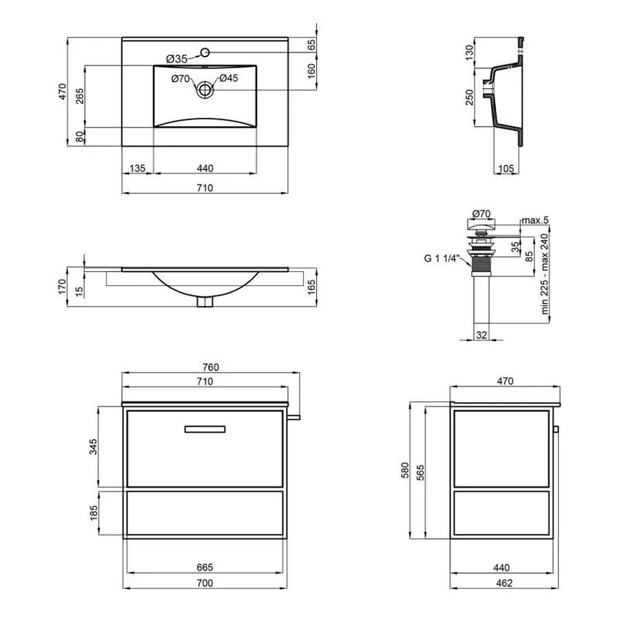 Комплект Qtap Taurus 700х580х437 Whitish oak тумба підвісна + раковина урізна QT2472TPT703WO