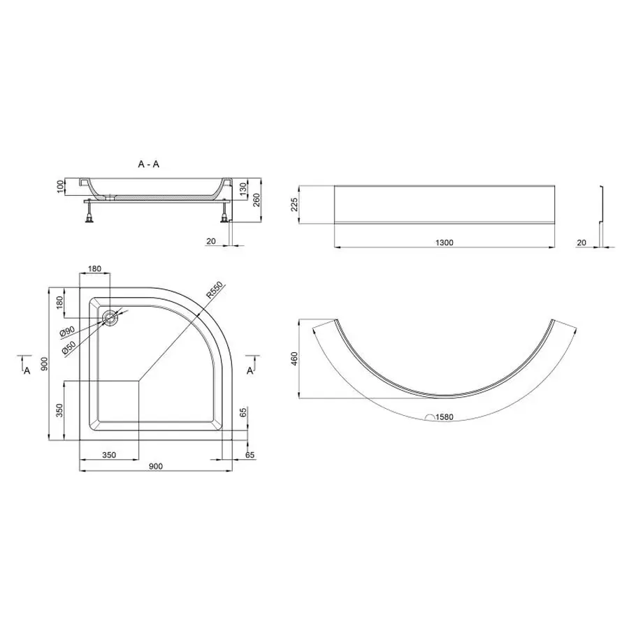 Душовий піддон Lidz Kupala з панеллю LKUST909026SET