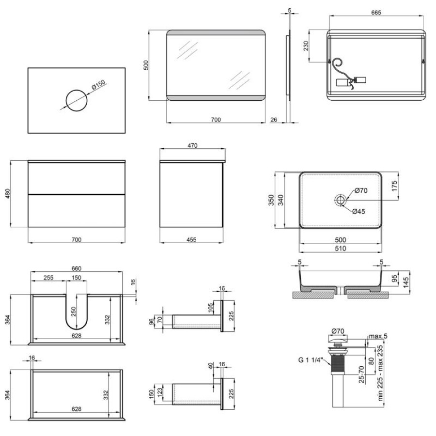 Комплект меблів для ванної Qtap Tern тумба + раковина + дзеркало QT044VI43006