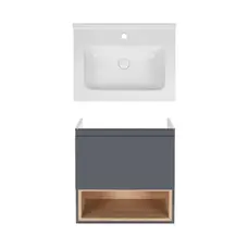 Комплект Qtap тумба підвісна Robin 600х580х437 мм Graphite/Whitish oak + раковина урізна Albatross 01 QT71RO44042