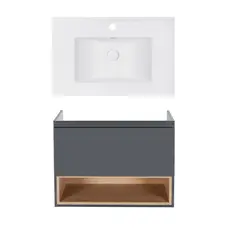 Комплект Qtap тумба підвісна Robin 800х580х437 мм Graphite/Whitish oak + раковина урізна Albatross E QT71RO44054
