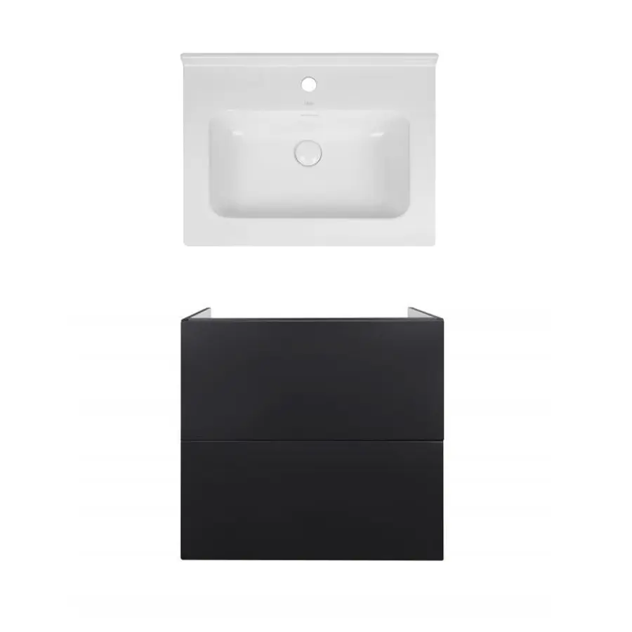 Комплект Qtap тумба підвісна Tern 600х580х437 мм Matt Black + раковина урізна Albatross 01 QT71TE44116