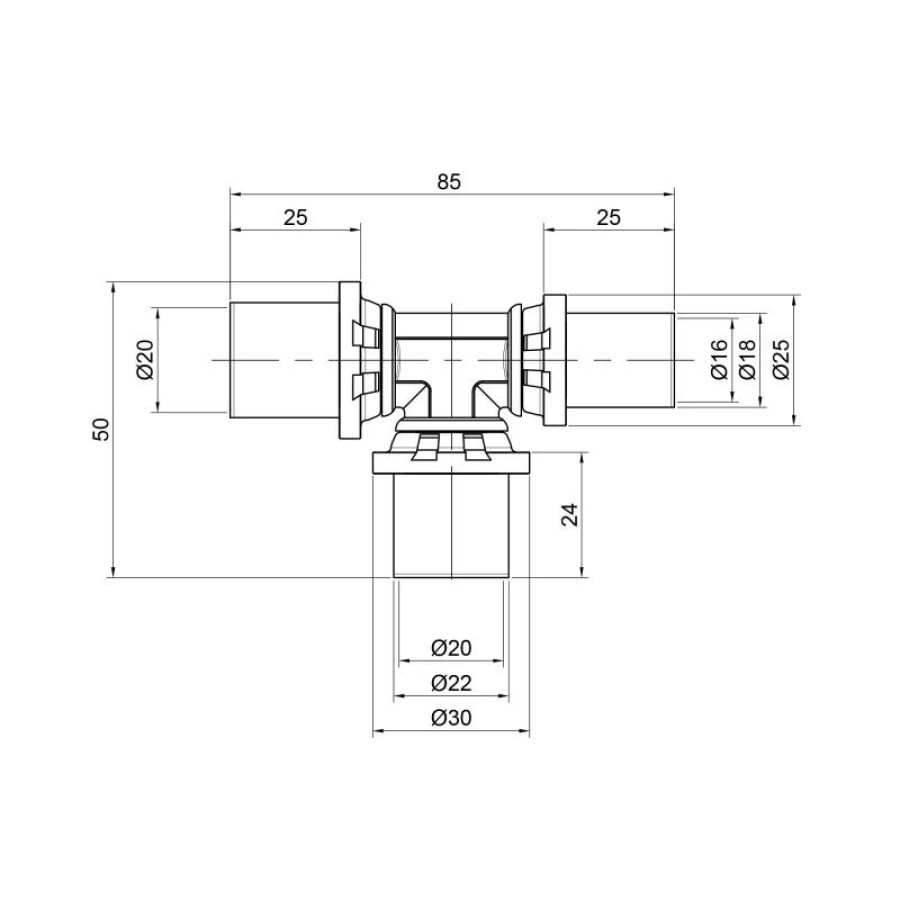 Трійник прес Icma 20х20х16 №406