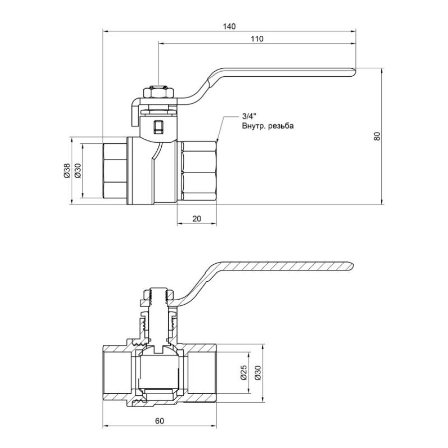 Кран кульовий SD Forte 3/4" ВР для води (ручка) SF600W20