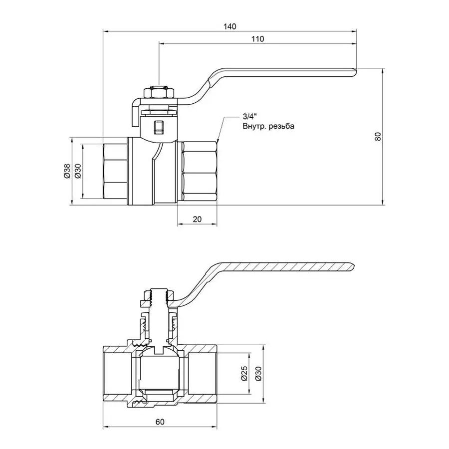 Кран кульовий SD Forte 3/4" ВР для води (ручка) SF600W20