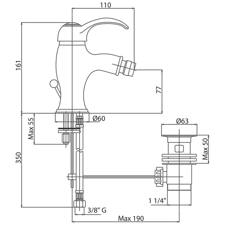 Смеситель для биде Bianchi Class BIDCLS2003IACRO с донным клапаном