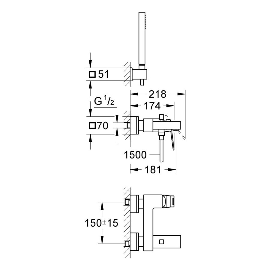 Смеситель для ванны Grohe Eurocube 23141000