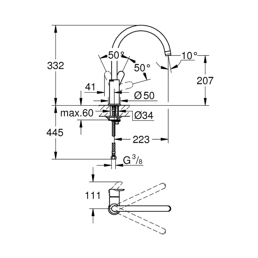 Мойка кухонная Grohe K200 31562SD0 + смеситель BauEdge 31367000