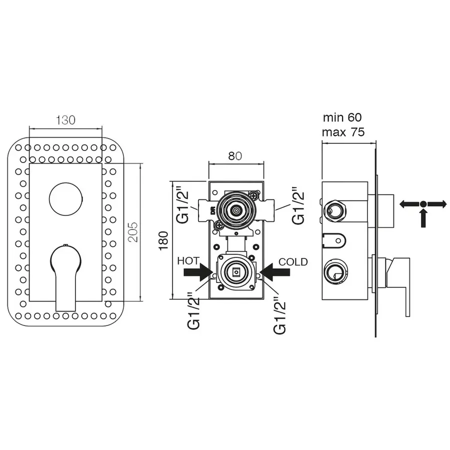 Смеситель скрытого монтажа для душа Bianchi City INDCTY2303CRM для двух потребителей