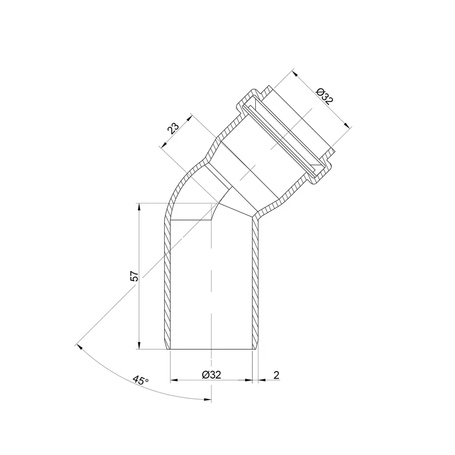 Коліно PPR каналізаційне TA Sewage 32, 45°