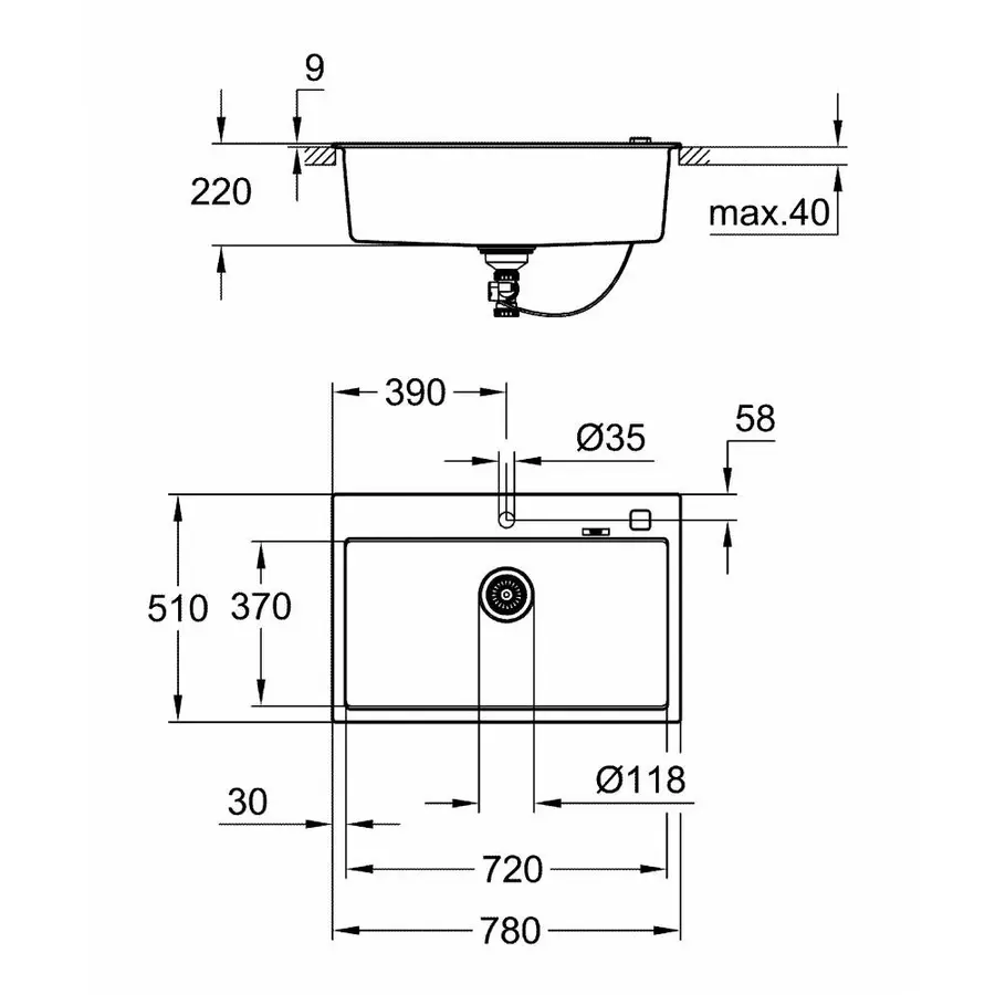 Кухонна гранітна мийка Grohe Sink K700 31652AT0
