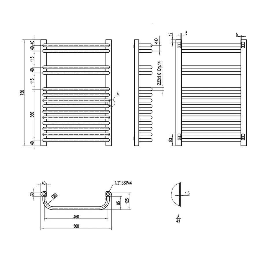 Сушилка Полотенцесушитель водяной Qtap Glory (WHI) P14 750x500 HY