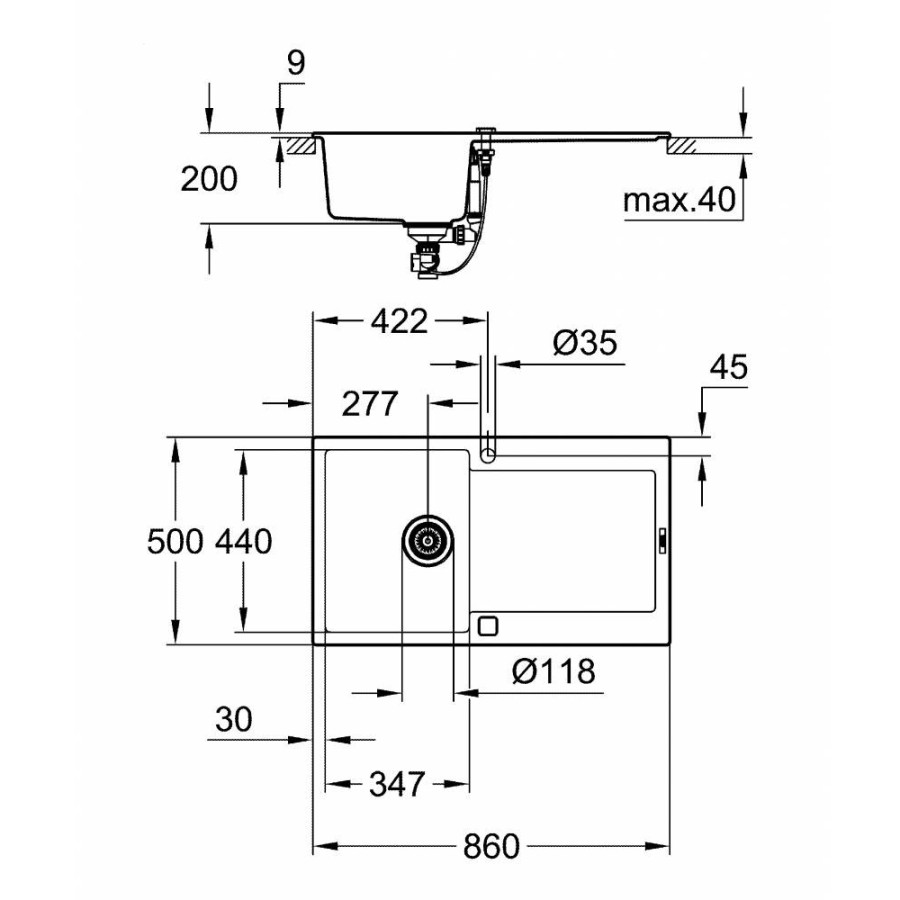 Кухонна гранітна мийка Grohe Sink K500 31644AP0